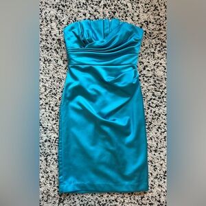 David's Bridal Strapless Teal Dress - Size 2